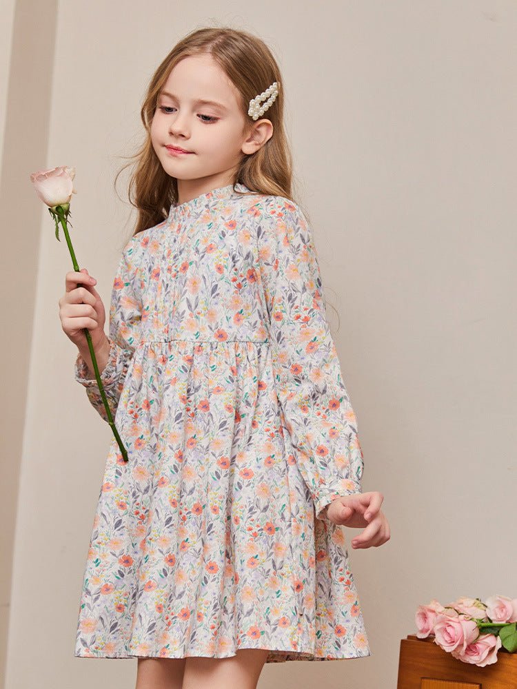 Girls’ Floral Cotton Dress | Vintage Puff Sleeve Charm