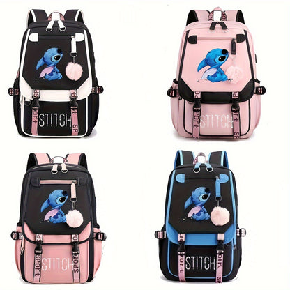 Cartoon Stitch Backpack with USB Charging Port – Perfect School Bag for Students