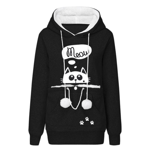 Cozy Cat Hoodie Mit Print – Women’s Vintage Clothing Hoodies - Catchyfits