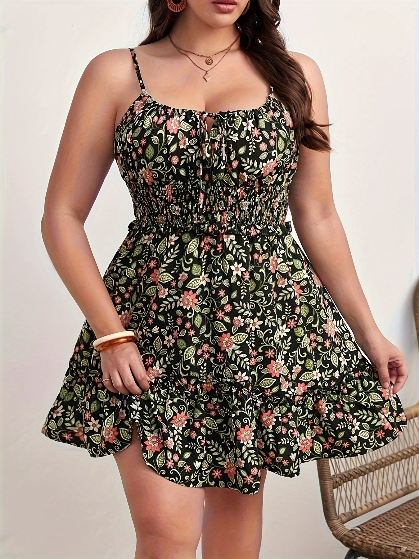 Chic Plus Size Floral Print Slip Dress - Comfortable & Eco-Friendly