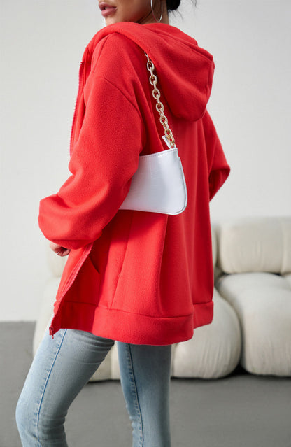 Trendy Solid Color Hooded Cardigan Jacket