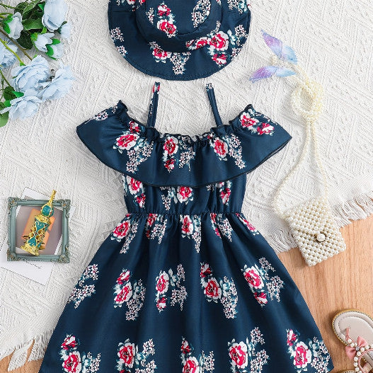 Girls’ Floral Princess Dress & Hat Set | 2-Piece Special Occasion Outfit